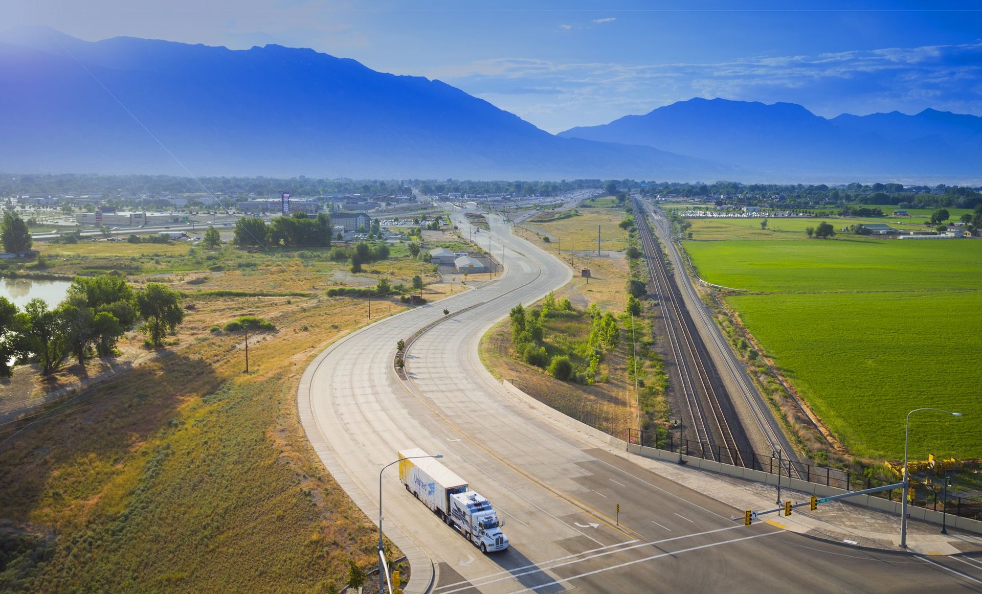 Aerial Drone Photography of moving truck in Utah 