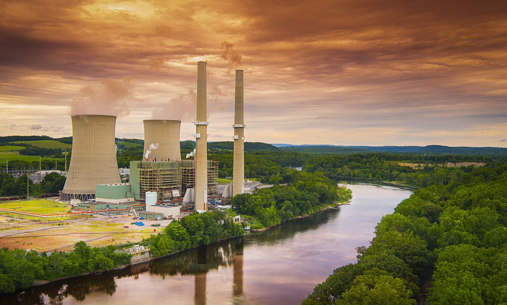 Aerial Drone Photography of Power Plant on the Delaware River