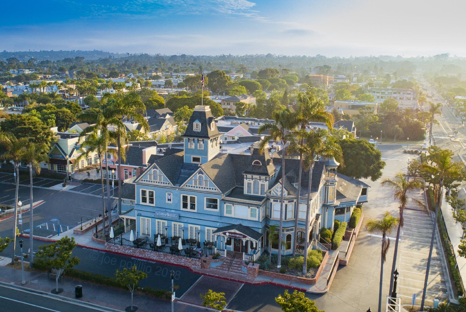 Aerial Drone Photograph of Victorian building in Carlsbad, CA