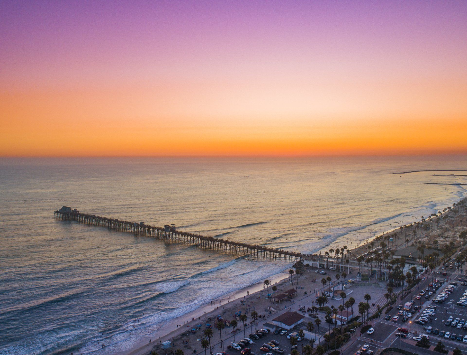 Aerial Drone Photograph of Oceanside Pier at Sunset