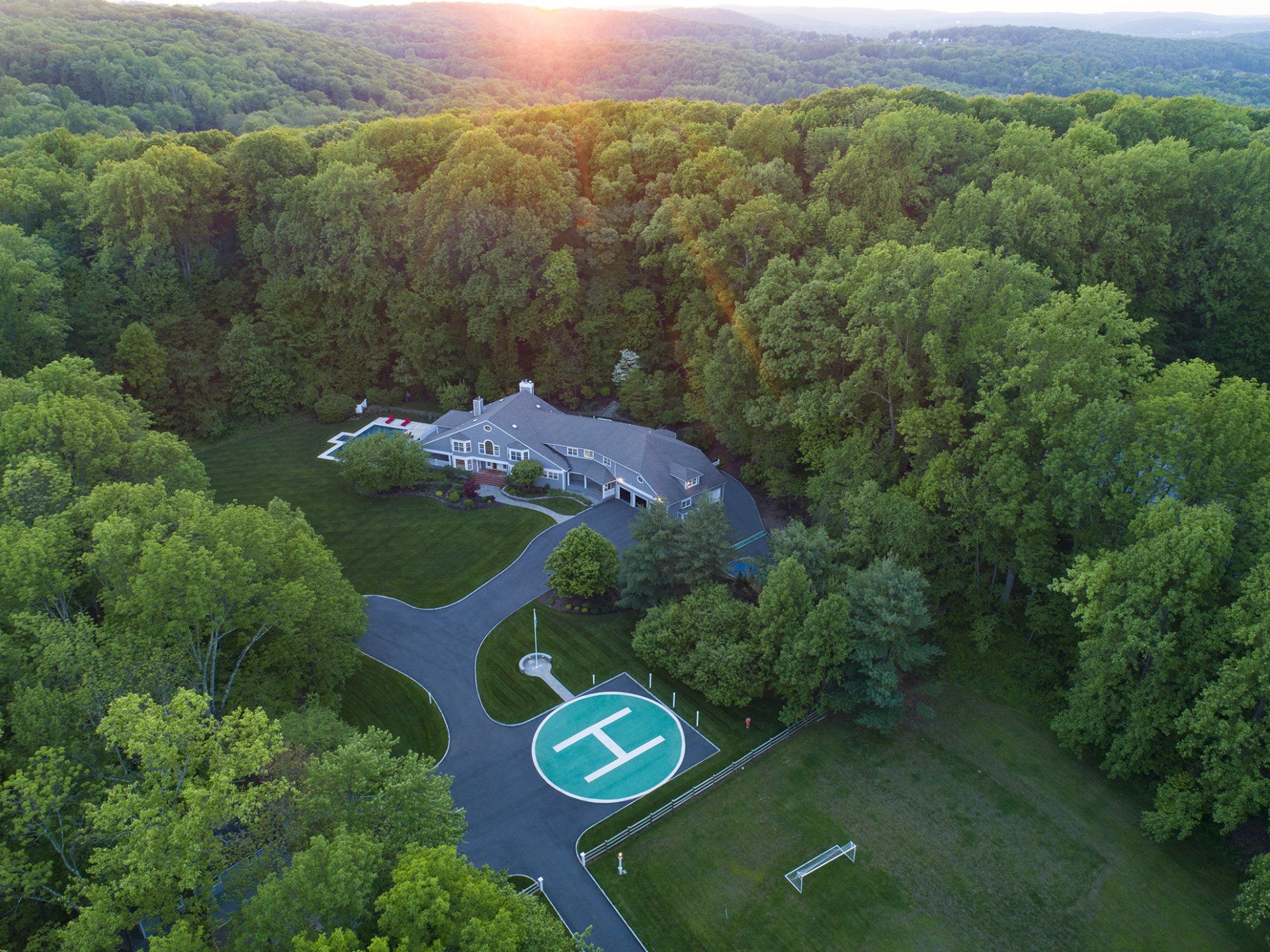 Aerial Drone Photograph of Home with Helipad