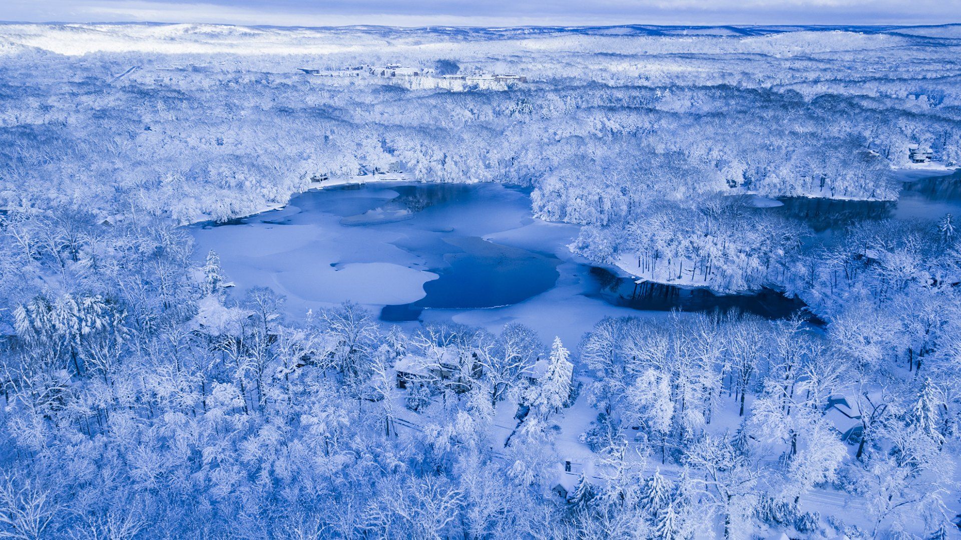 Aerial Drone Photo of Sunset Lake, Mountain Lakes, New Jersey