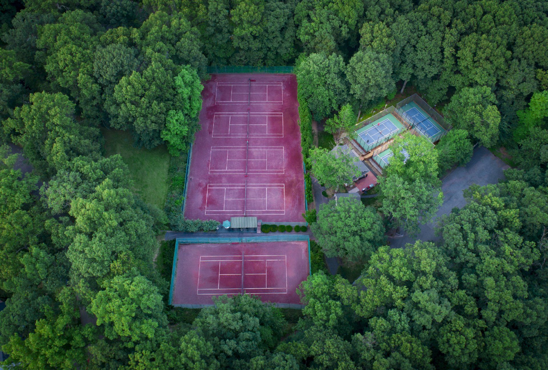 Aerial Drone Photograph of Tennis Court in Mountain Lakes, NJ