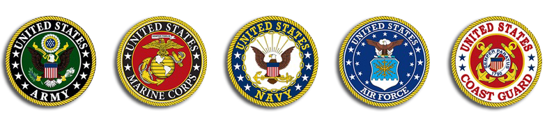 Emblems of the five military branches of The United State of America.