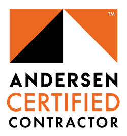The logo for andersen certified contractor is orange and black
