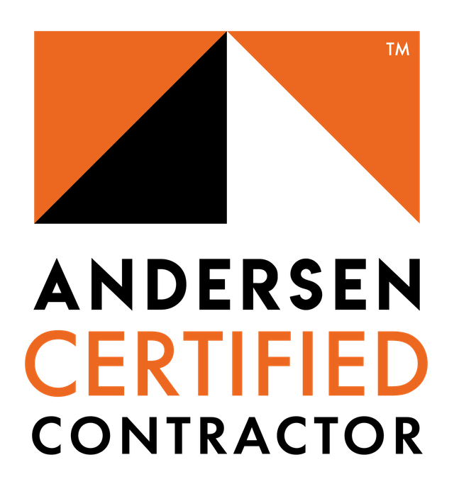 The logo for andersen certified contractor is orange and black