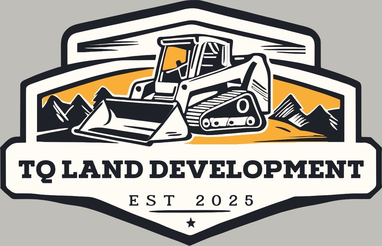 Logo: Skid steer in a landscape with "TQ Land Development" and "Est 2025."
