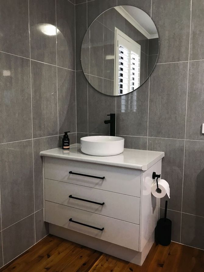 Bathroom Sink With Vanity Mirror — Richters Joinery in Bundaberg, QLD