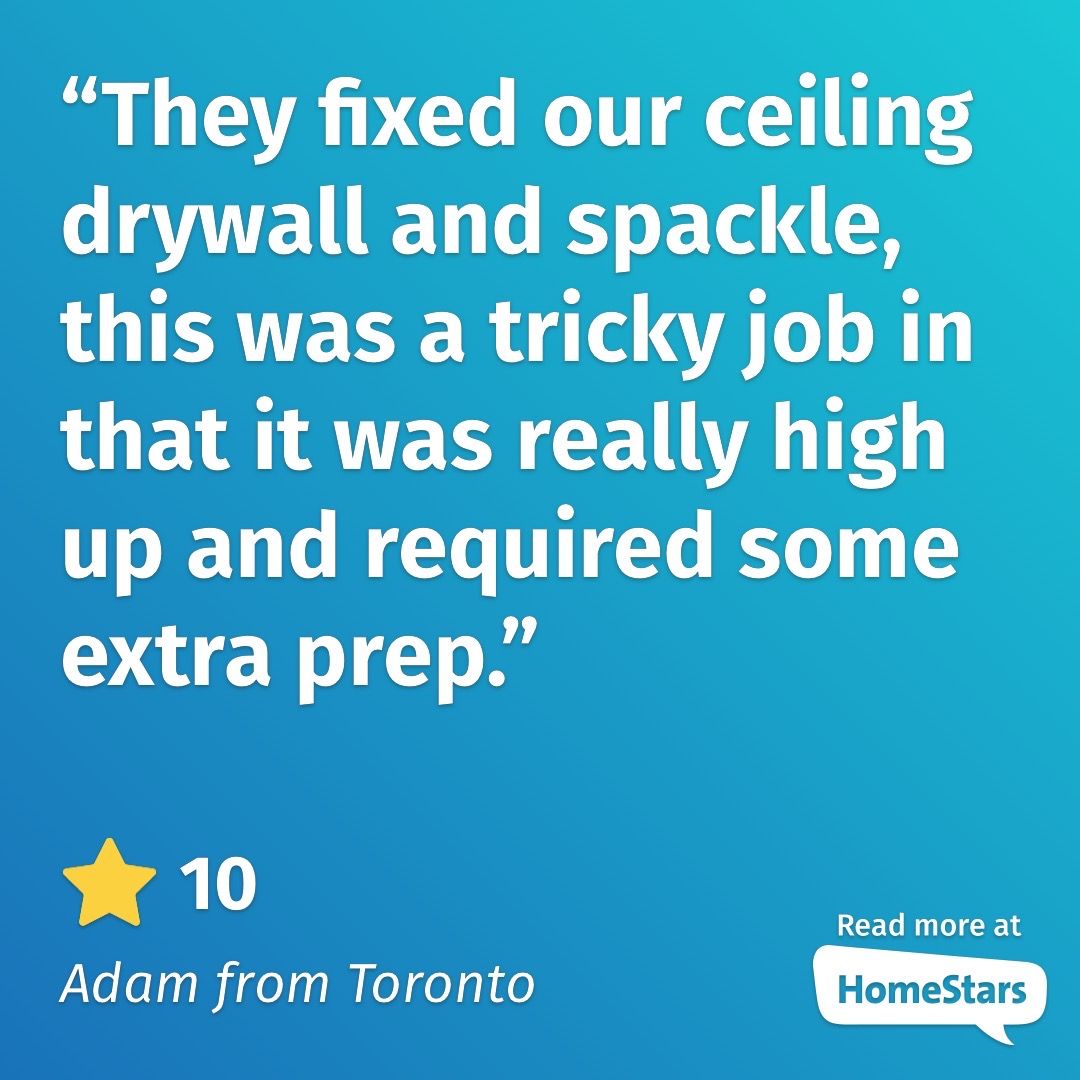 Customer testimonial about ceiling repair: quote, star rating, and city.