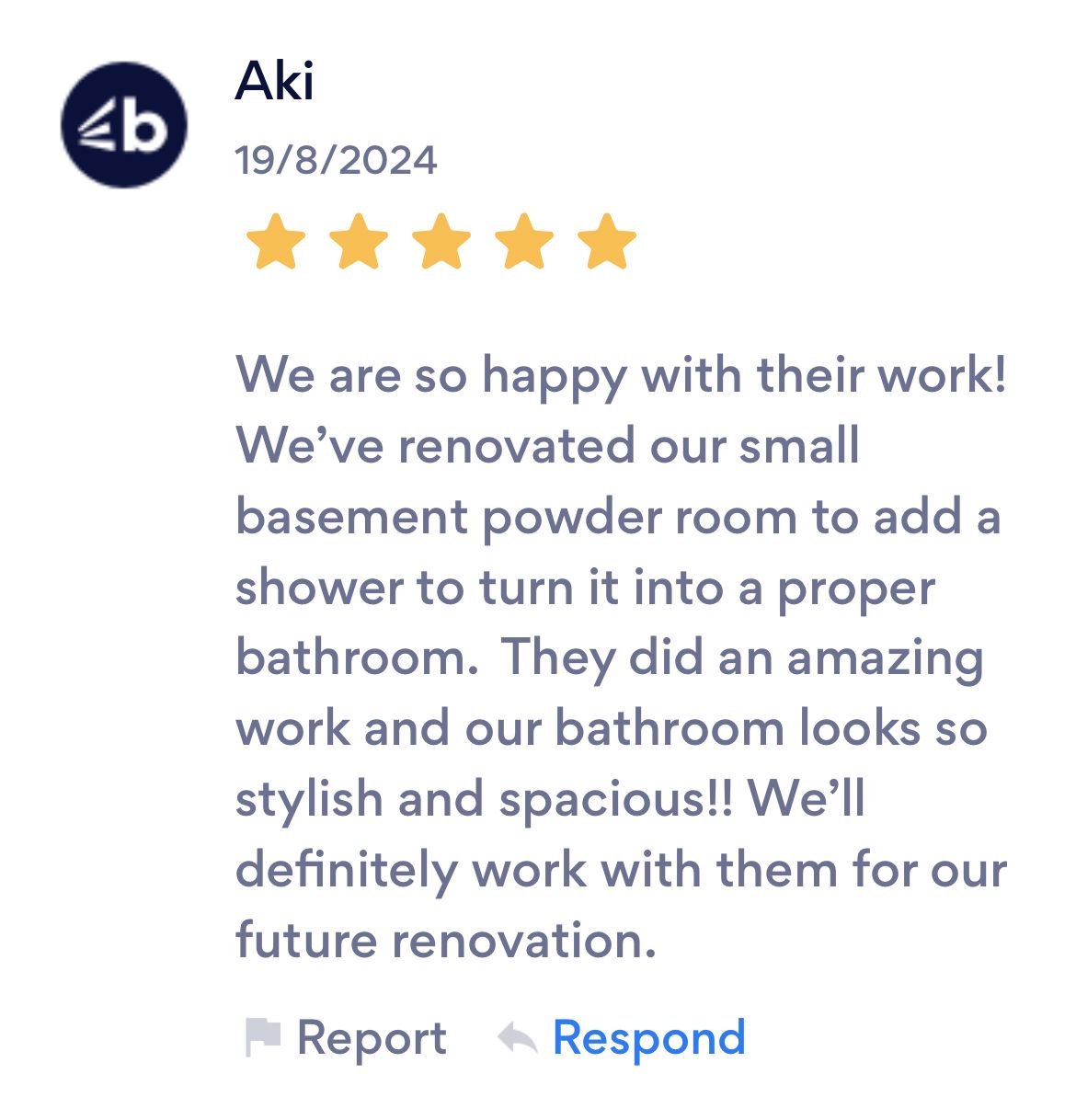 Review by Aki, 5-star rating. Renovated a basement powder room into a stylish and spacious bathroom.