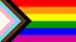 A rainbow flag with a black arrow pointing to the right.