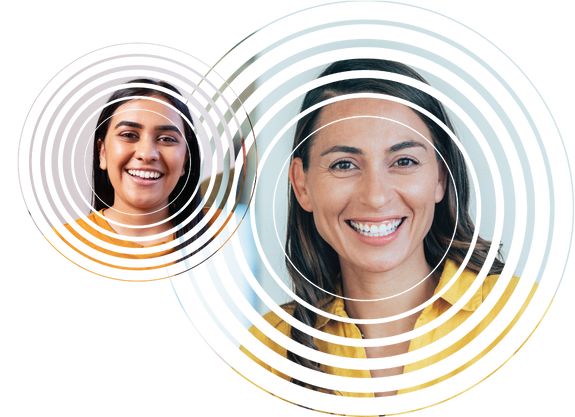 Two women are smiling with circles around their faces