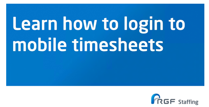 A blue sign that says learn how to login to mobile timesheets