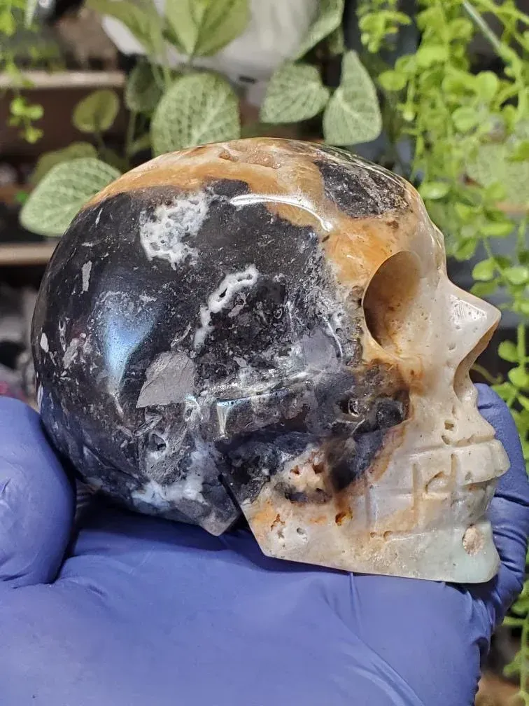 Caribbean Calcite Crystal Skull, Blue Caribbean Calcite 608g Pakistan