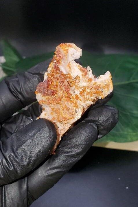 Vanadinite on stilbite cluster, mineral, Morocco 72g