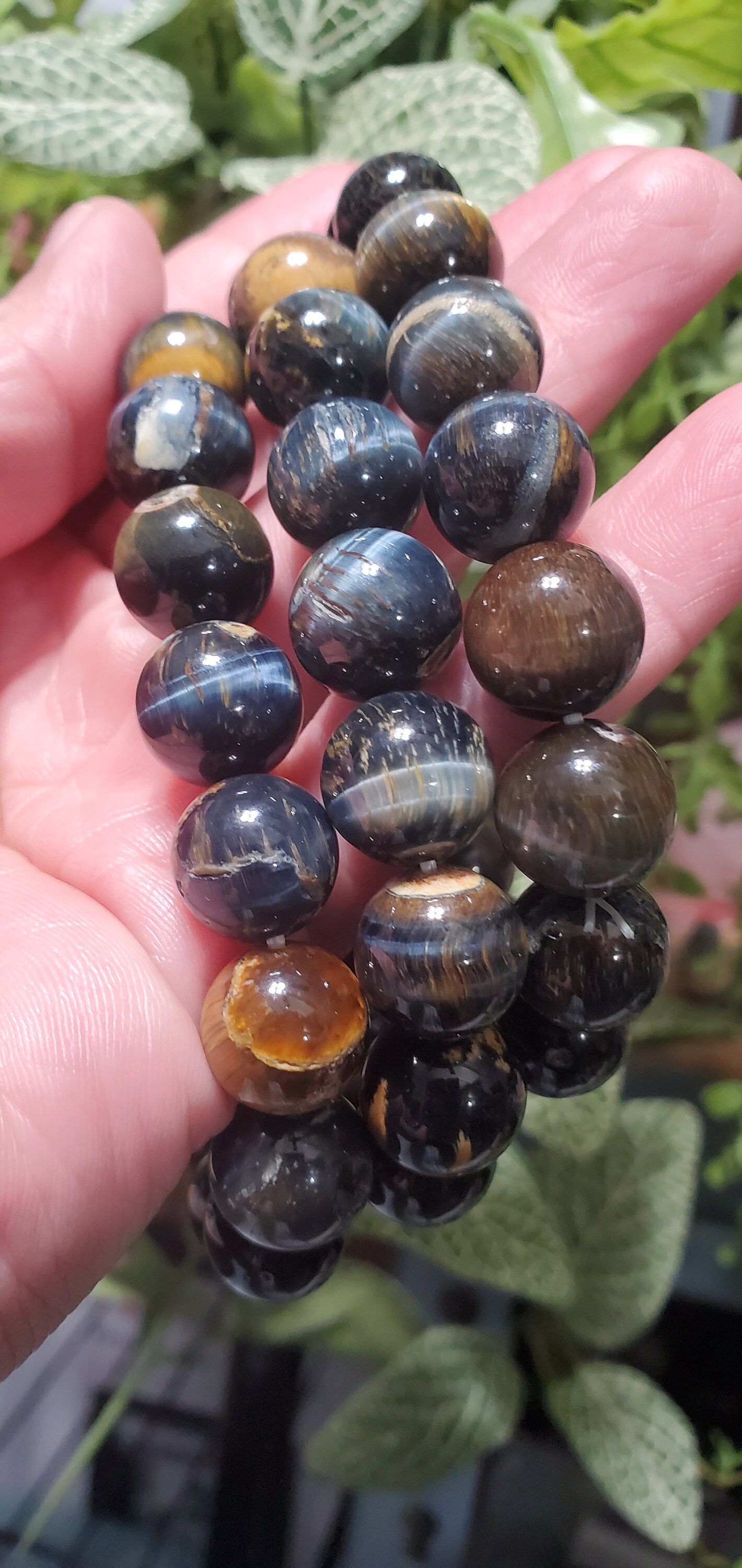 Blue & Golden Tiger's Eye 12mm bead bracelet 1pc