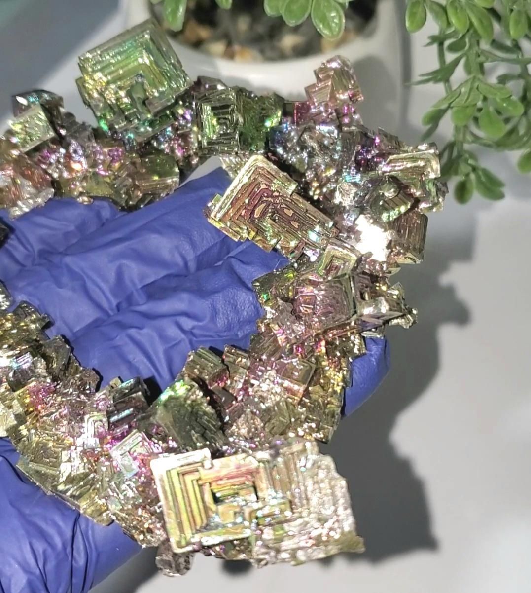 Iridescent Bismuth Crystal Heart Cluster: Titanium Luster, 266g