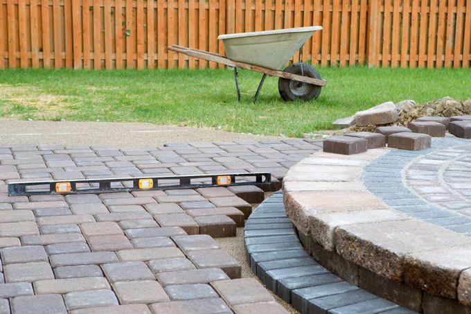 Landscaping with pavers and stone.