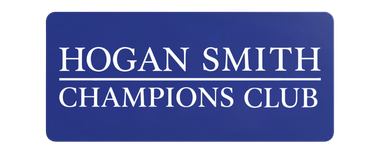 Blue Hogan Smith Champions Club logo with white text and border