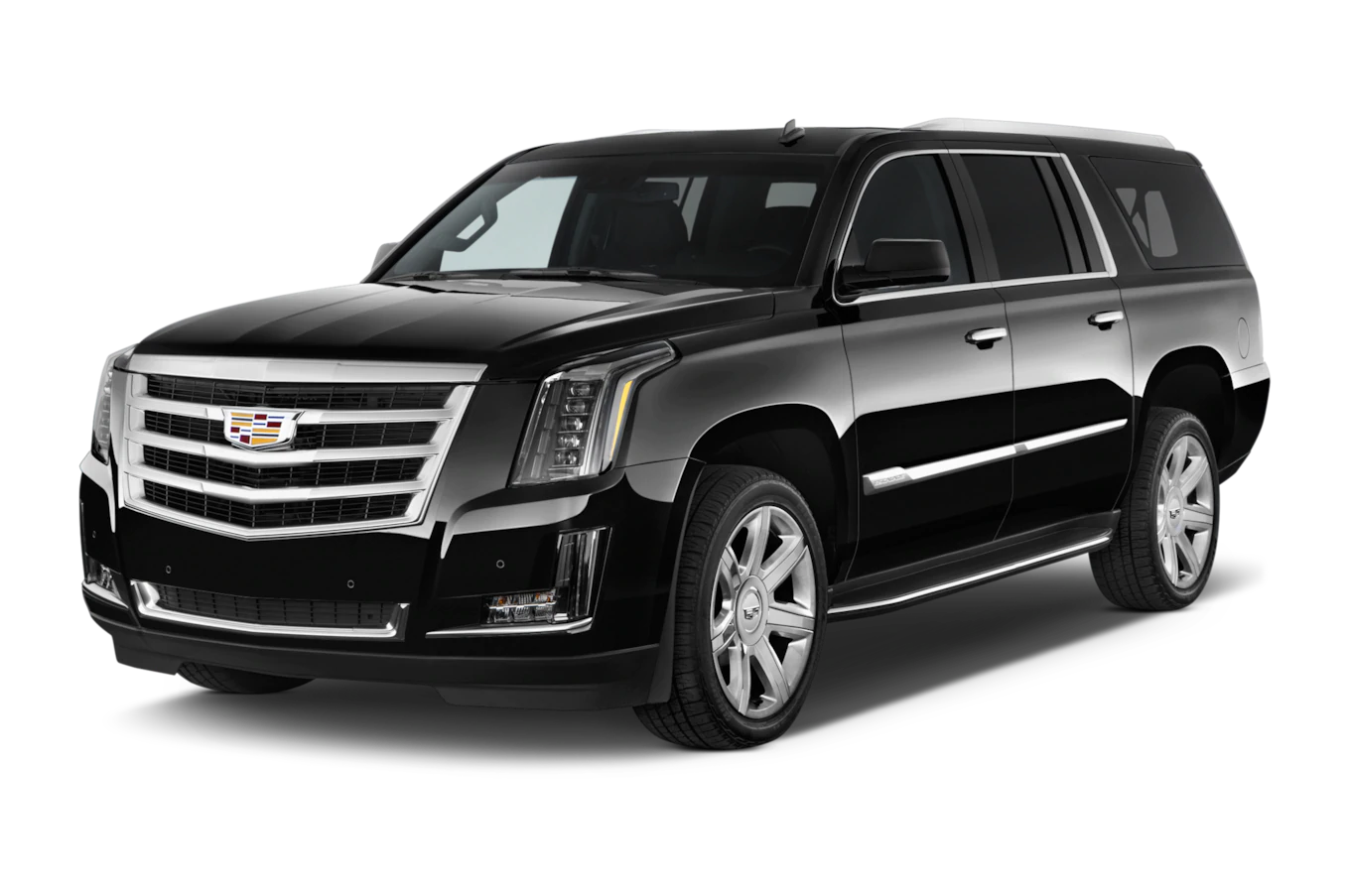 A black cadillac escalade is shown on a white background.