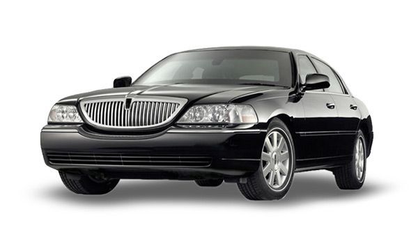 A black lincoln limousine is shown on a white background