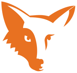Orange and white fox head logo.