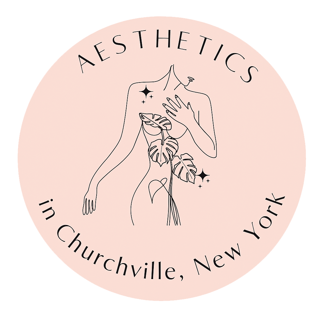 Logo: Line drawing of a body with monstera leaves on a pink circle. Text reads 