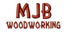 Logo for MJB Woodworking, with brown letters on a white background.