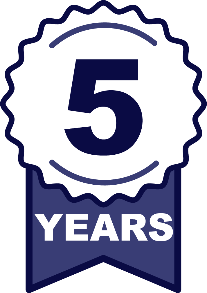 a ribbon with the number five on it and the words `` 5 years '' .