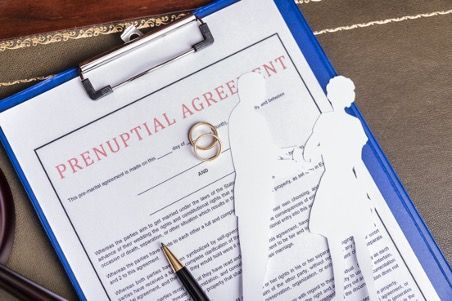 A clipboard with a prenuptial agreement on it