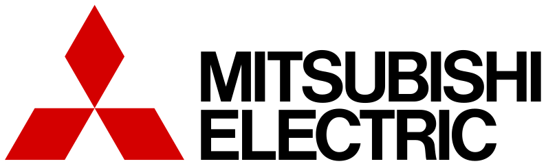 The logo for mitsubishi electric is red and black on a white background.