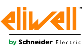 A logo for eliwell by schneider electric on a white background