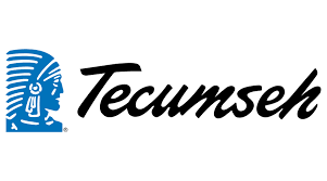A tecumseh logo with a blue native american head on a white background.