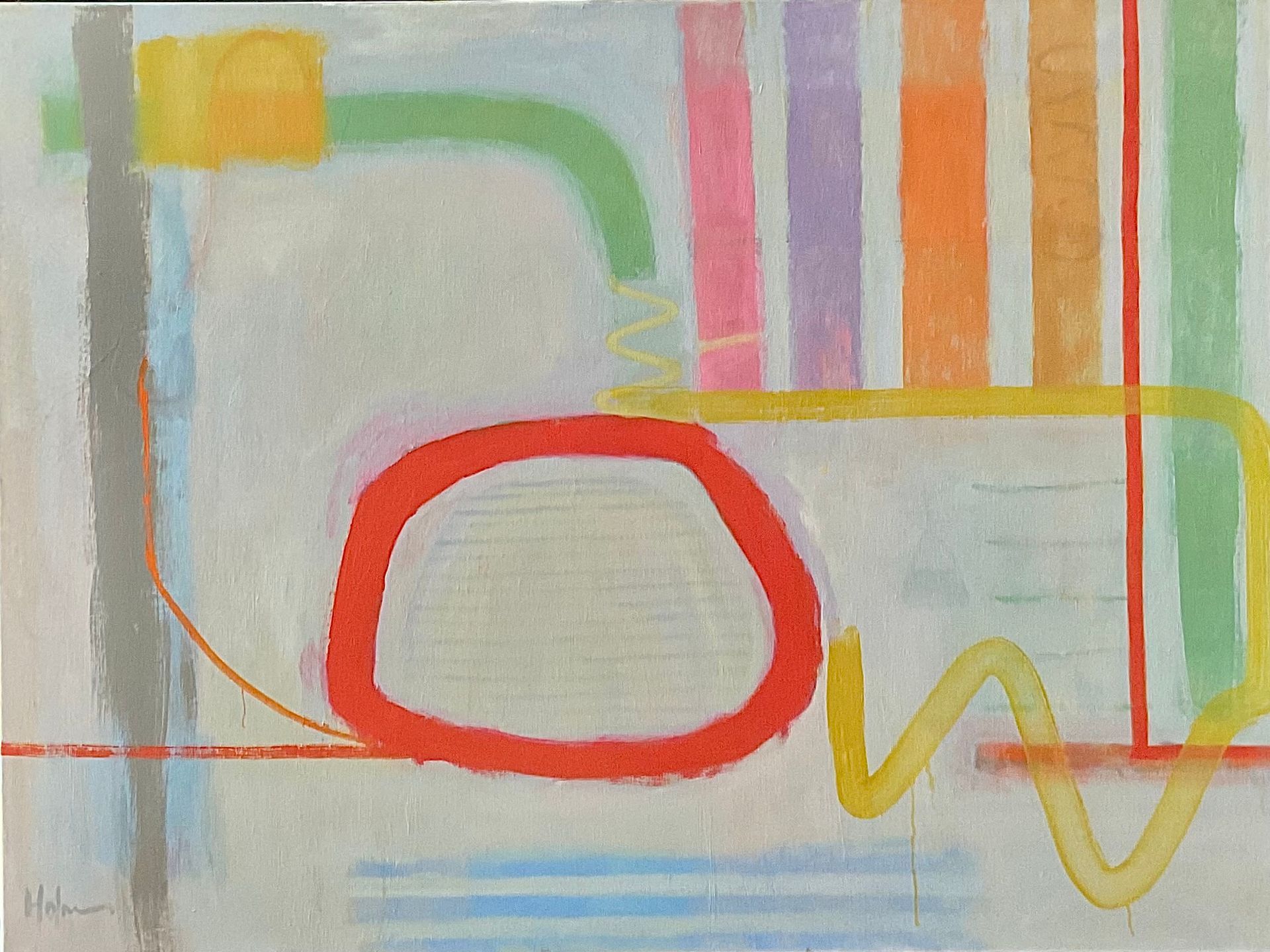 Contemporary abstract oil painting by British artist Michael Holmes prompted by a dry summer and keeping the garden watered