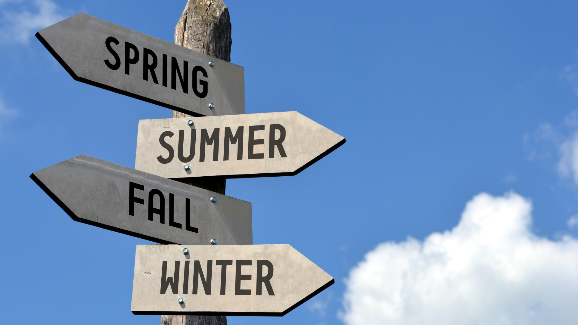 A sign that says spring summer fall and winter on it