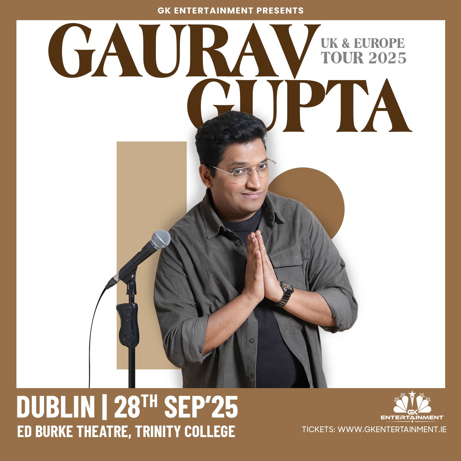 Gaurav Gupta performing stand-up comedy for Being Baniya live show in Dublin 2025 at Ed Burke Theatr