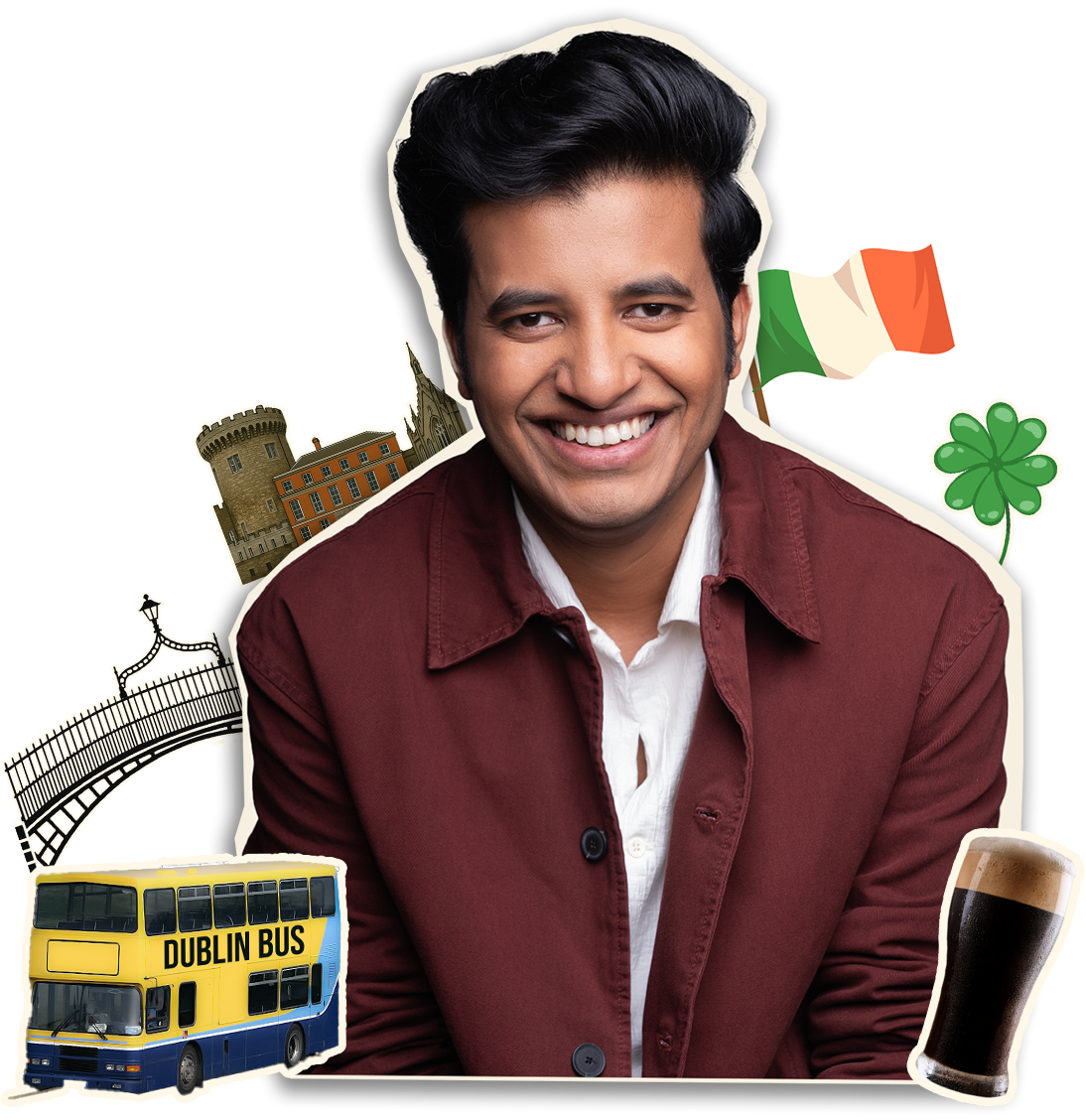 Promotional poster for Aaditya Kulshreshth’s stand-up comedy show ‘Smooth Kullu Smooth’ live in Dublin on 18 July at Stitches Comedy Club, featuring event details, comedian’s image, and Dublin landmarks.