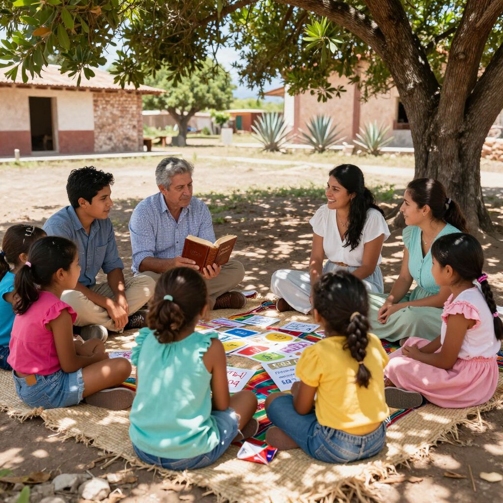 a group of people conducting a bible study outside under a tree