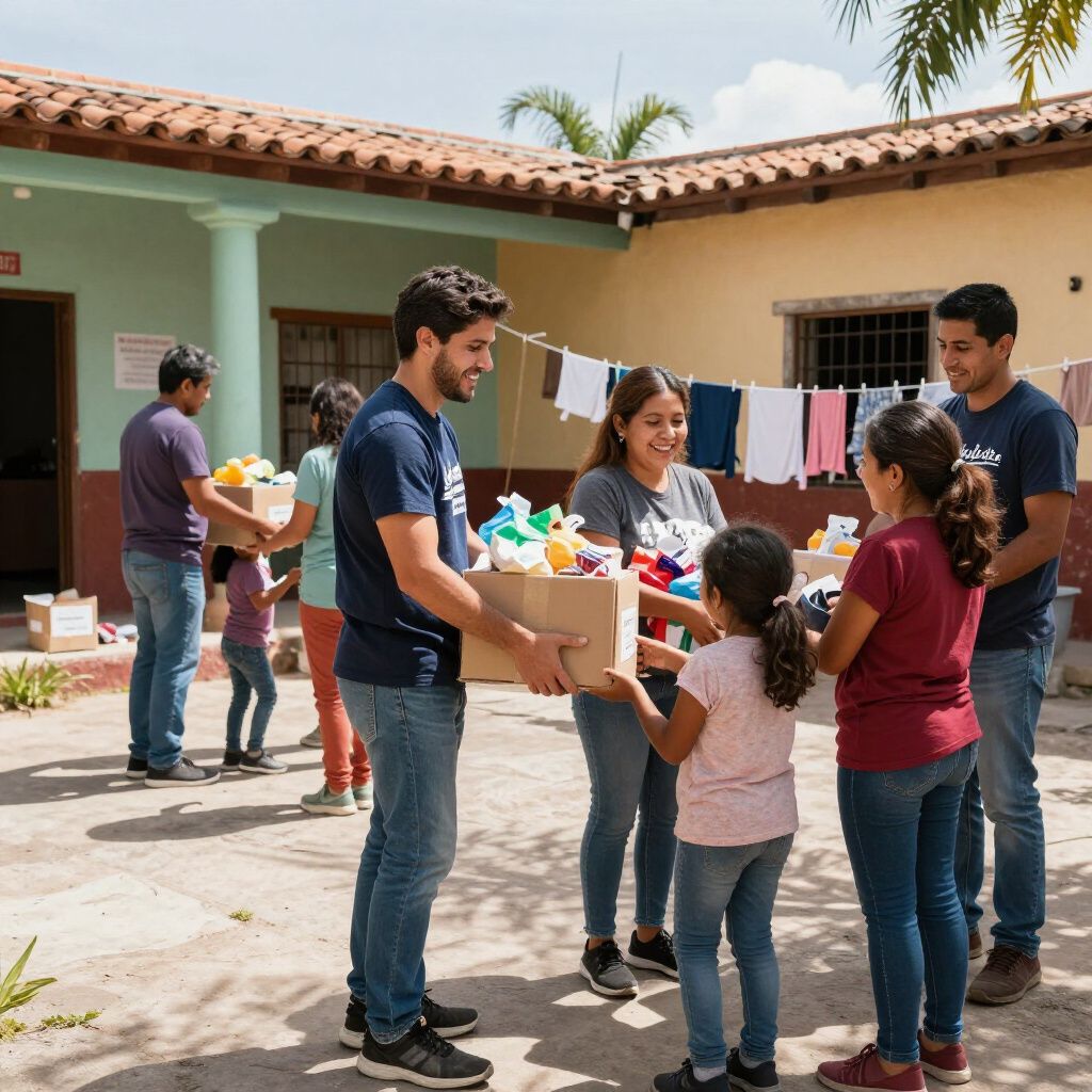 volunteers giving out food