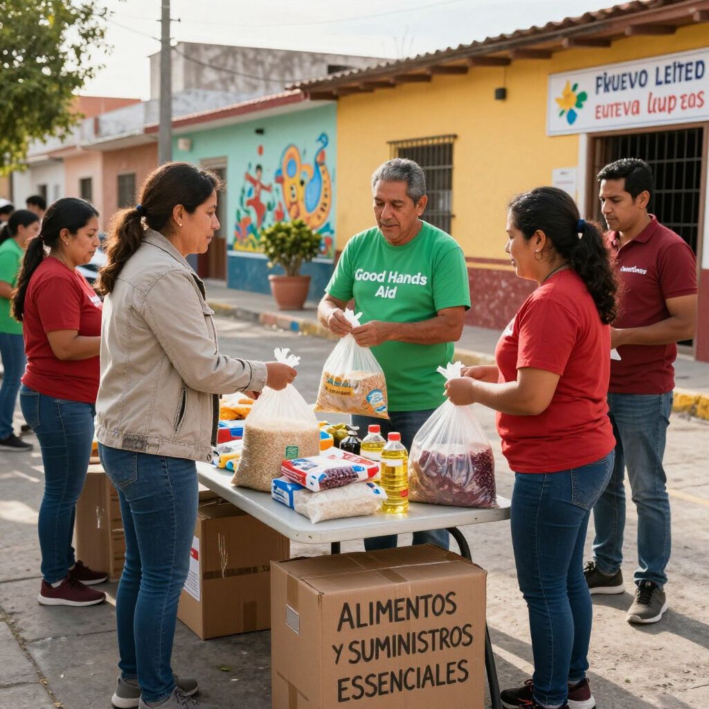 volunteers handing out food