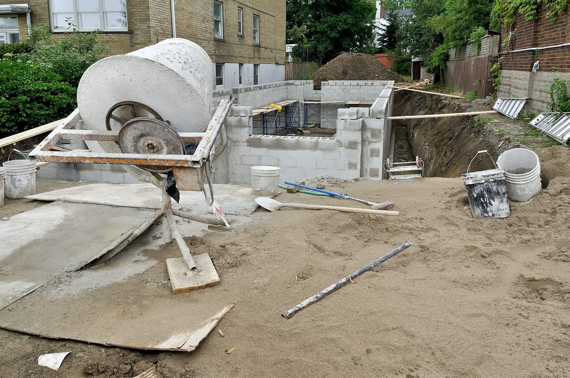 cement mixer on construction site
