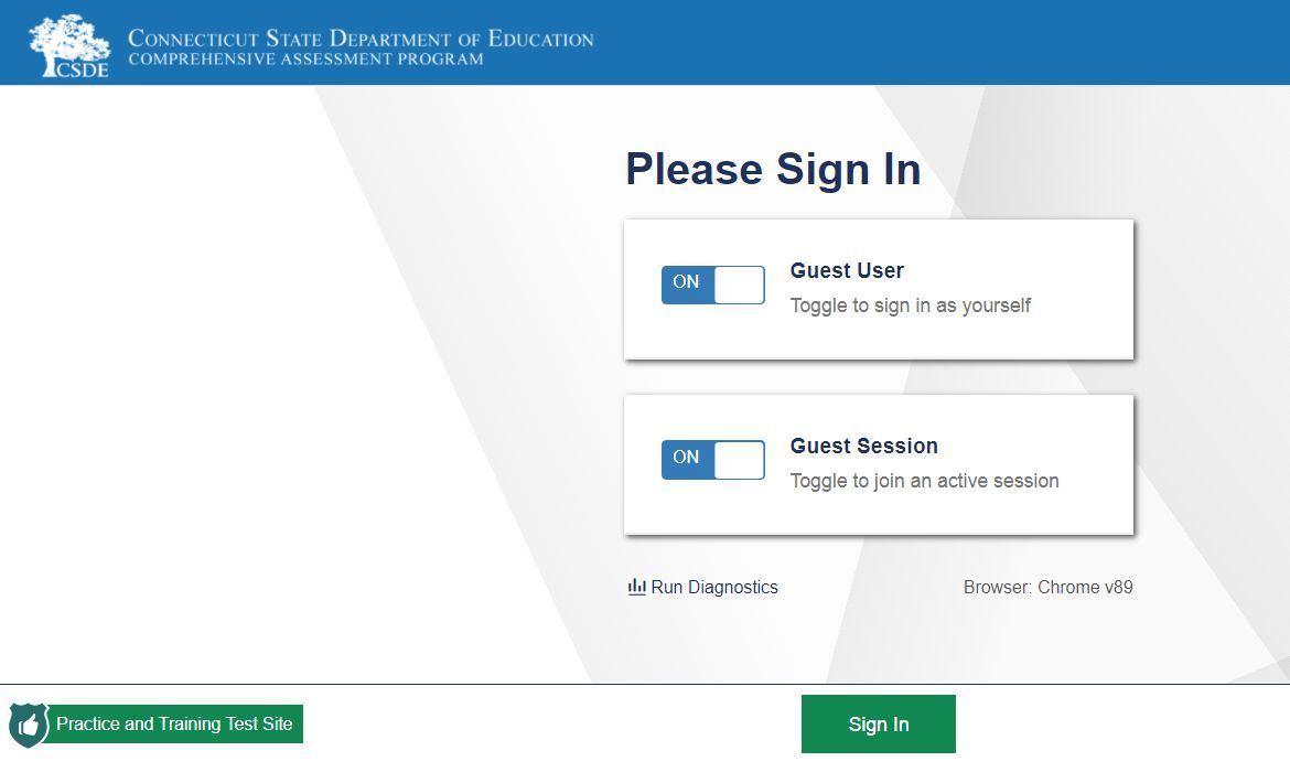 Image of login for SBAC practice assessments