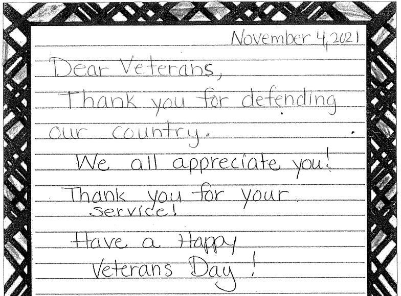 A student's Letter of thanks to Veterans