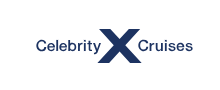 Celebrity Cruises logo: blue X with Celebrity on the left and  Celebrity Cruises logo: blue X with Celebrity on the left and