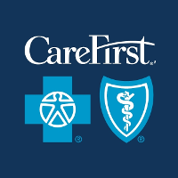 CareFirst logo: White text above two blue symbols, cross and shield, on a blue background.