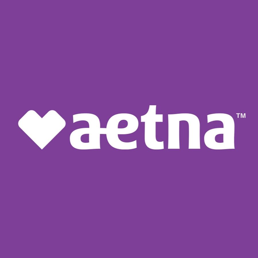 Aetna logo: white heart followed by "aetna" in white on a purple background.