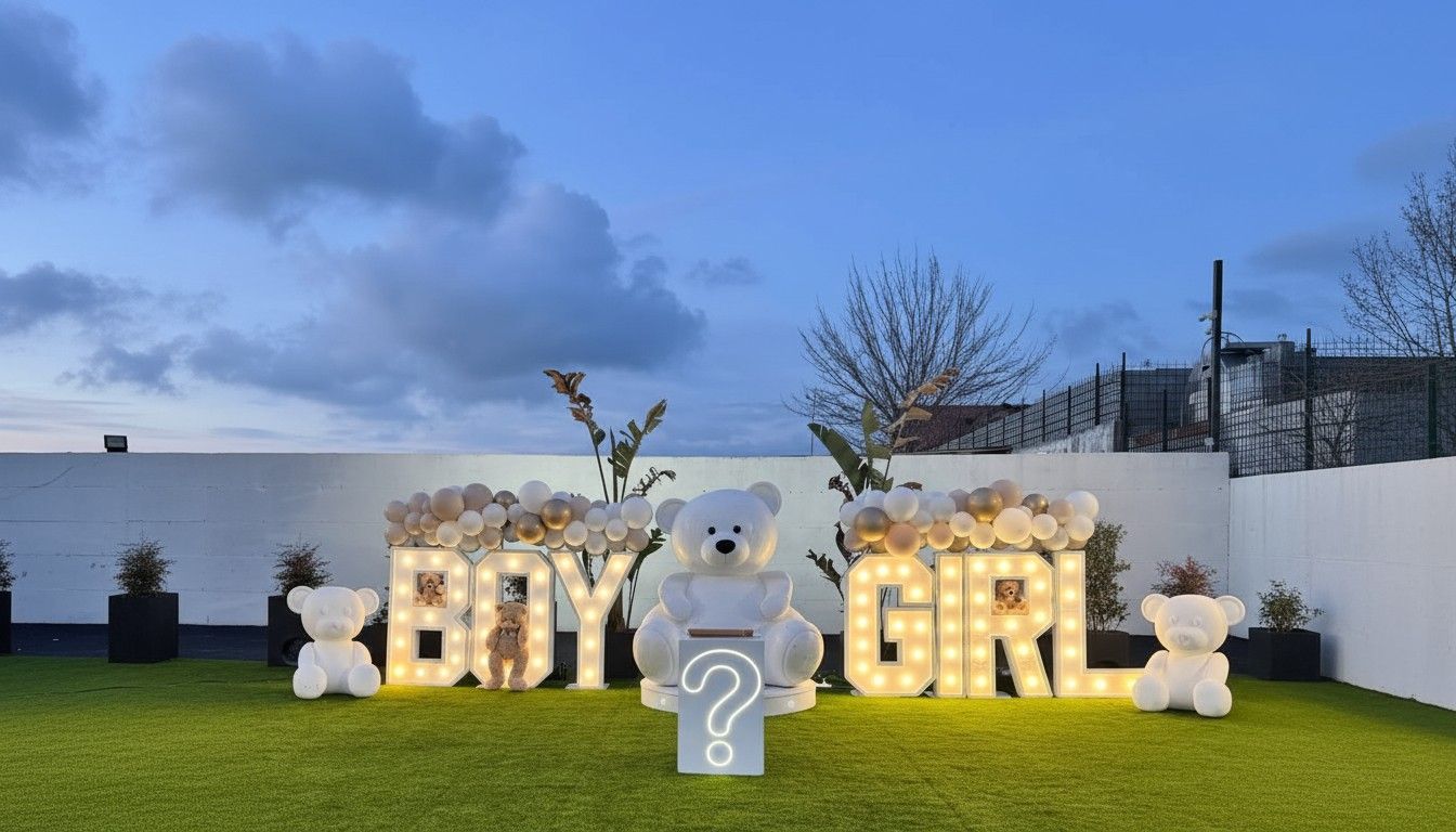 Una festa per rivelare il sesso del bambino con insegna 