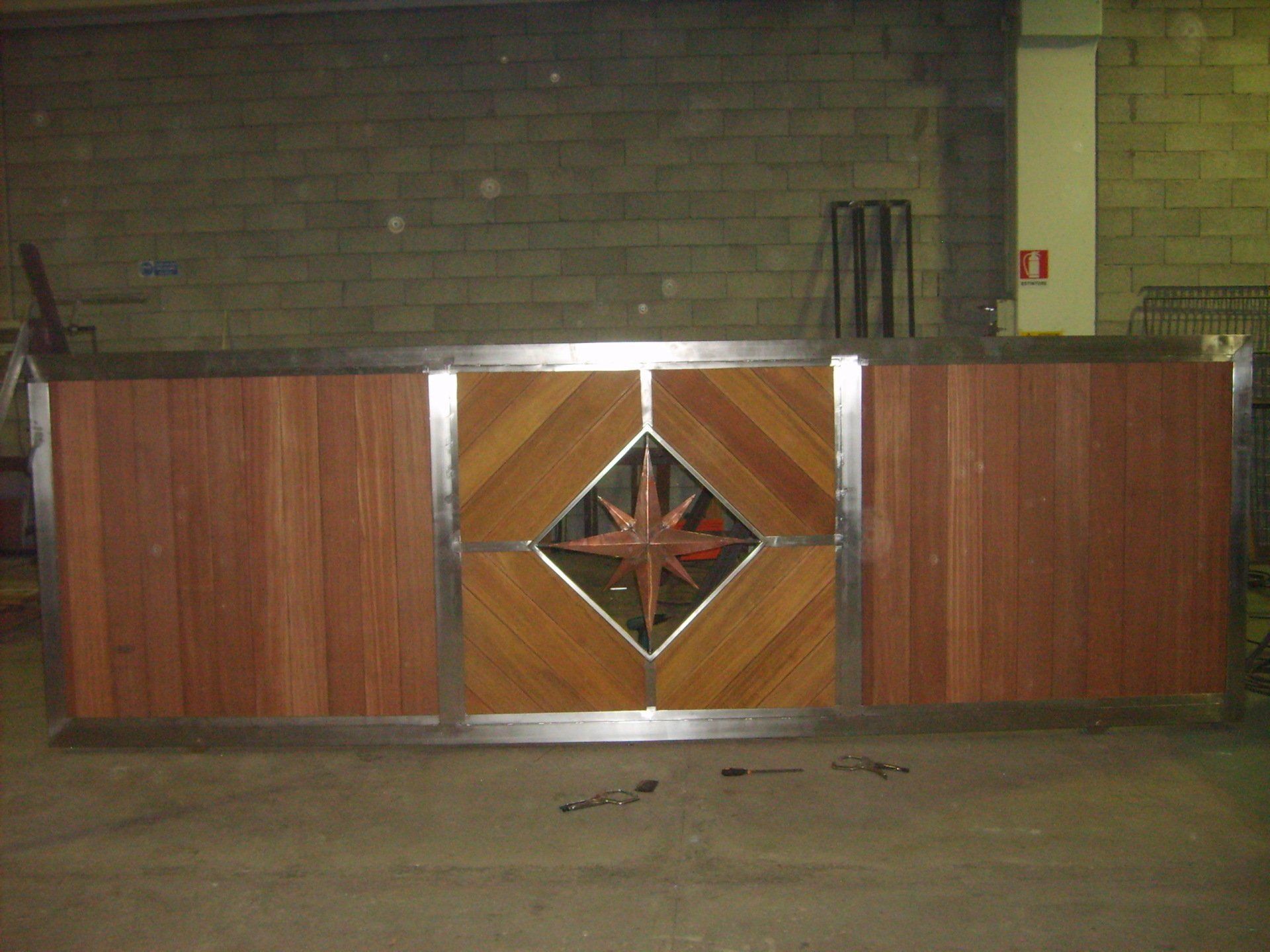 steel, wood and copper gate