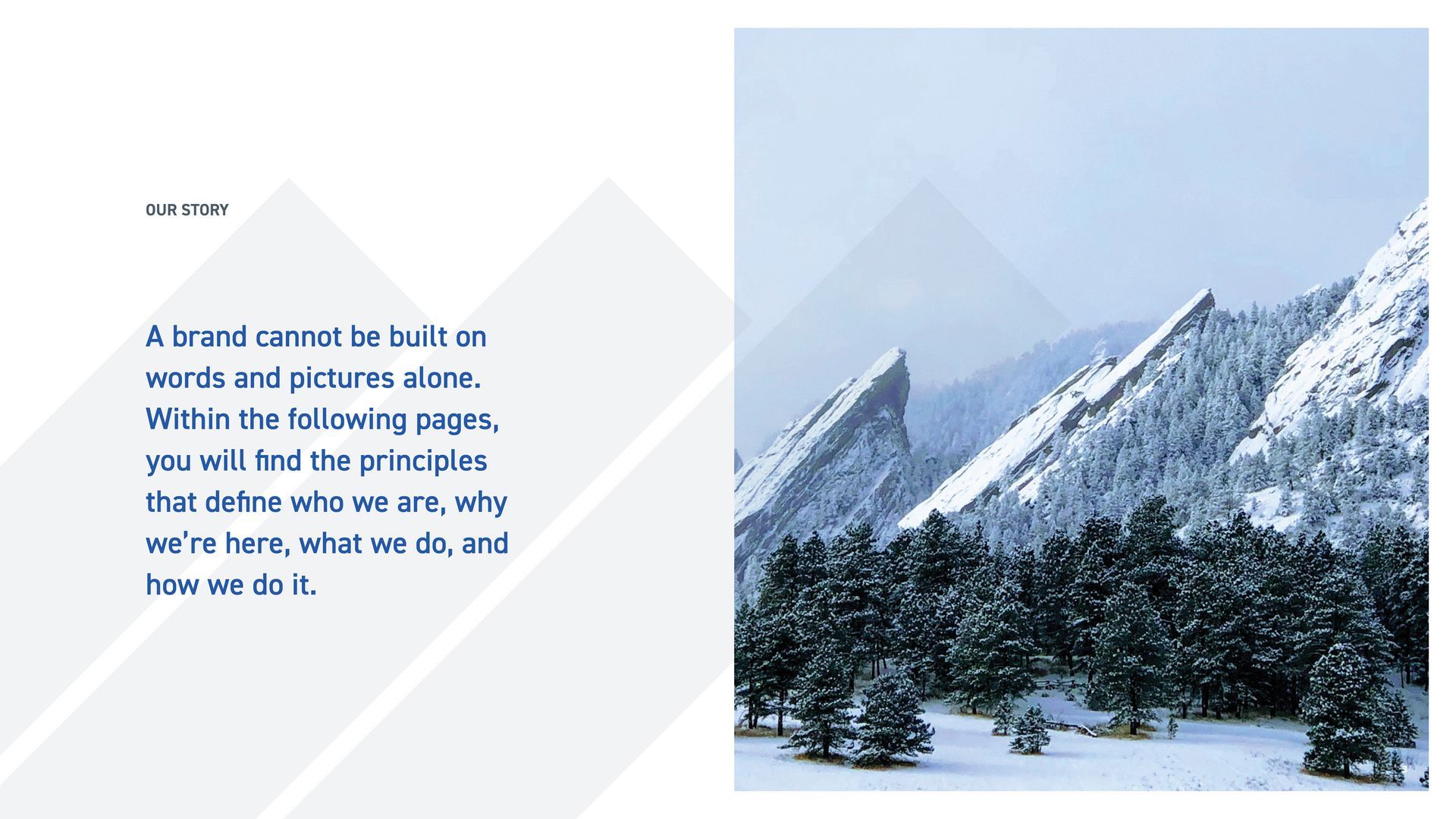 A picture of a snowy mountain with a quote on it.