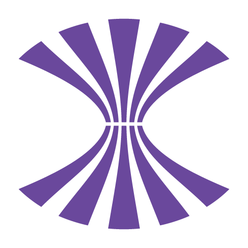 A purple logo that looks like a basketball on a white background